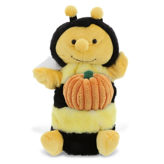 DolliBu Super Soft Plush Honeybee Hand Puppet Stuffed Animal with Pumpkin Decor - Pumpkin Plush Animal for Fall, Halloween and Thanksgiving, Pumpkin Toy for Baby, Kids, Adults - 10 Inches