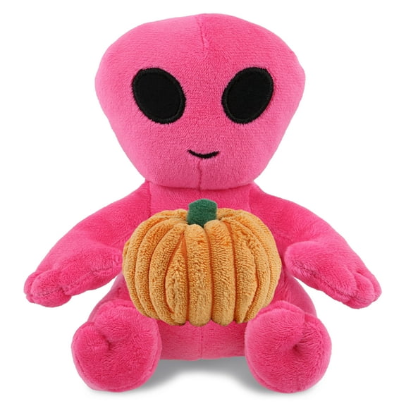 DolliBu Super Soft Plush Pink Alien Space Creature with Pumpkin Decor - Pumpkin Plush Animal for Fall, Halloween and Thanksgiving, Pumpkin Toy for Baby, Kids, Adults - 6 Inches