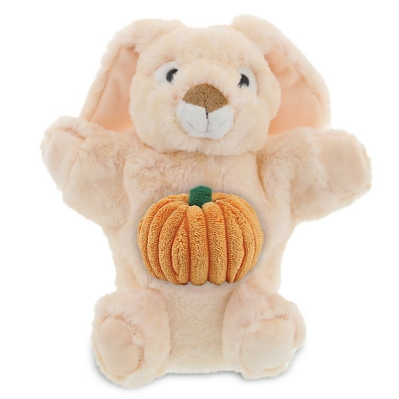 DolliBu Super Soft Plush Rabbit Hand Puppet Stuffed Animal with Pumpkin Decor - Pumpkin Plush Animal for Fall, Halloween and Thanksgiving, Pumpkin Toy for Baby, Kids, Adults - 9 Inches