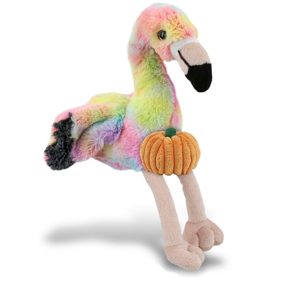 DolliBu Super Soft Plush Rainbow Flamingo Stuffed Animal with Pumpkin Decor - Pumpkin Plush Animal for Fall, Halloween and Thanksgiving, Pumpkin Toy for Baby, Kids, Adults - 8 Inches