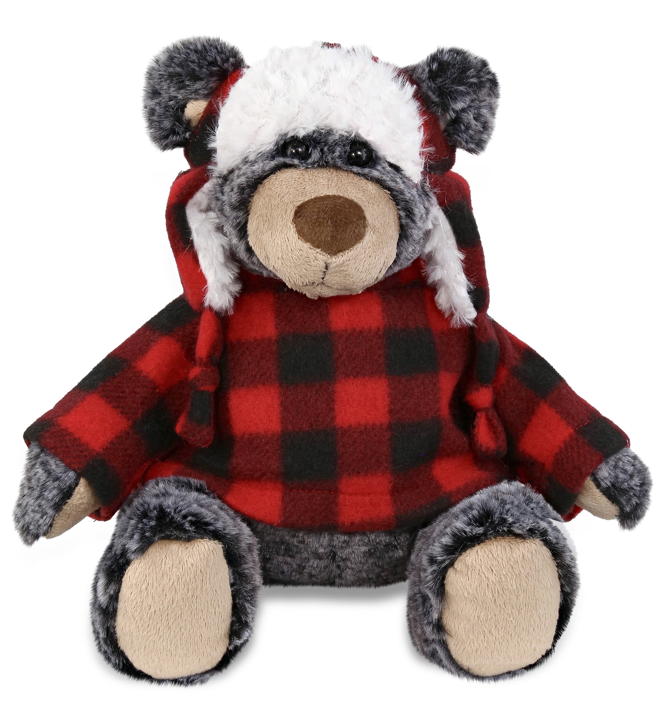 DolliBu Super Soft Plush Red Plaid Outfit Black Bear - Soft Huggable ...