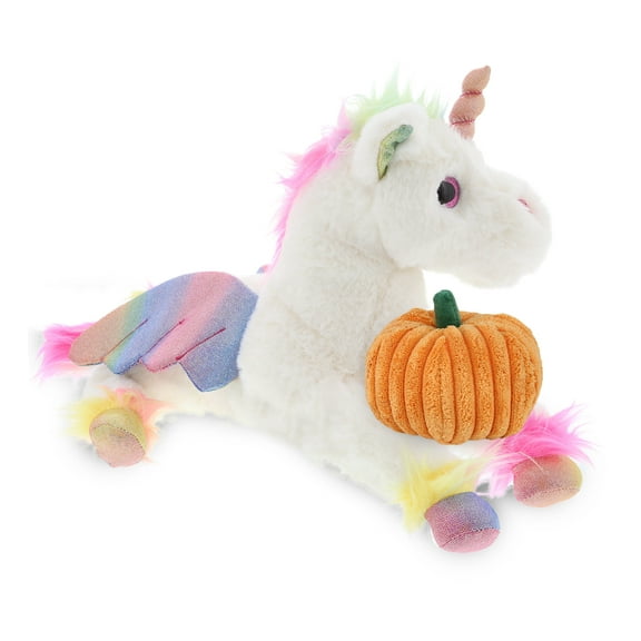 DolliBu Super Soft Plush Royal Flying Unicorn Stuffed Animal with Pumpkin Decor - Pumpkin Plush Animal for Fall, Halloween and Thanksgiving, Pumpkin Toy for Baby, Kids, Adults - 12.5 Inches