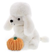 DolliBu Super Soft Plush White Poodle Dog Stuffed Animal with Pumpkin Decor - Pumpkin Plush Animal for Fall, Halloween and Thanksgiving, Pumpkin Toy for Baby, Kids, Adults - 8.5 Inches