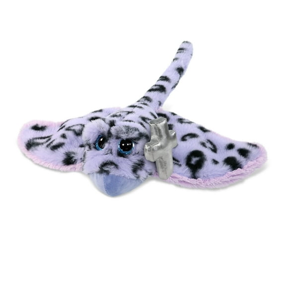 DolliBu Super Soft Purple Stingray Stuffed Animal with Silver Cross Plush - Religious Baptism Gifts for Boys and Girls, Dedication Christening Gifts Plush Prayer Toy Healing Stuffed Animal - 15 Inches