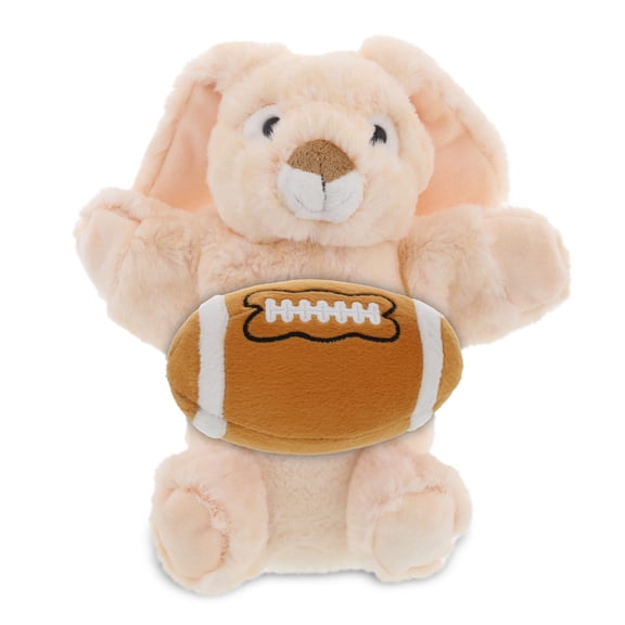 DolliBu Super Soft Rabbit Hand Puppet Stuffed Animal with Football Plush - Soft Huggable rabbit, Adorable Playtime Plush Toy, Cute Farm Gift Doll Animal Toy for Kids and Adults - 10 Inches