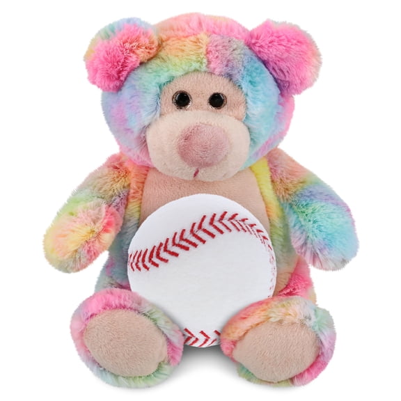 DolliBu Super Soft Rainbow Bear Stuffed Animal with Baseball Plush - Soft Huggable Bear, Playtime Plush Toy, Cute Wild Life Gift, Super Soft Plush Doll Animal Toy for Kids and Adults - 9 Inches