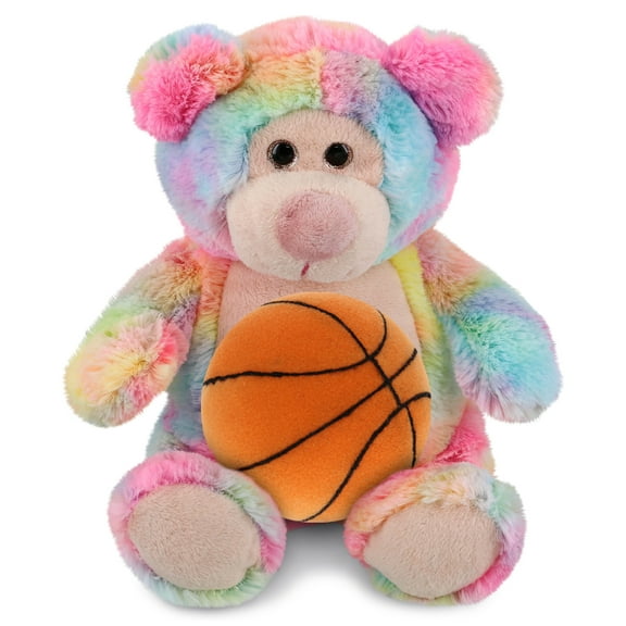DolliBu Super Soft Rainbow Bear Stuffed Animal with Basketball Plush Soft Huggable Bear, Playtime Plush Toy, Cute Wild Life Gift Plush Doll Animal Toy for Kids and Adults 9 Inches