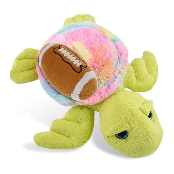 DolliBu Super Soft Rainbow Green Sea Turtle Stuffed Animal with Football Plush Soft Huggable Turtle, Playtime Plush Toy, Cute Ocean Life Gift Plush Doll Animal Toy for Kids and Adults 10 Inch