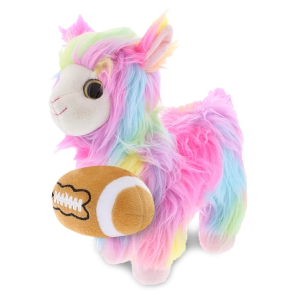 DolliBu Super Soft Rainbow Llama Stuffed Animal with Football Plush - Soft Huggable llama, Adorable Playtime Plush Toy, Cute Farm Gift Doll Animal Toy for Kids and Adults - 10 Inches