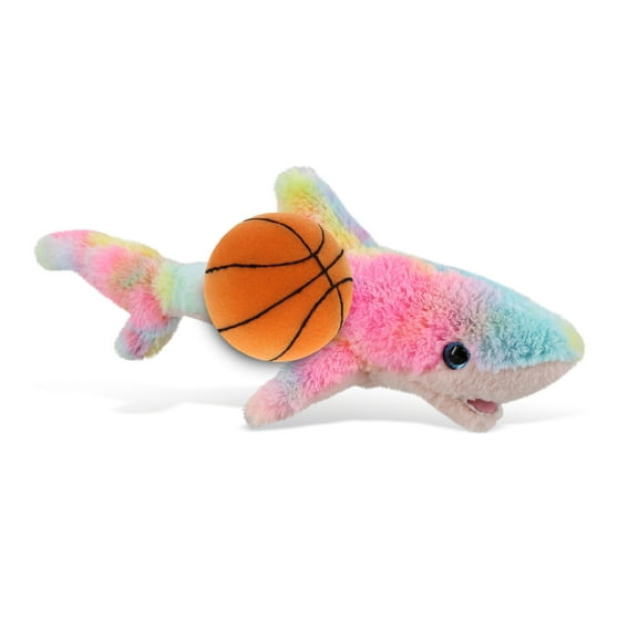 DolliBu Super Soft Rainbow Shark Stuffed Animal with Basketball Plush Soft Huggable Shark, Playtime Plush Toy, Cute Ocean Life Gift Plush Doll Animal Toy for Kids and Adults 14 Inches