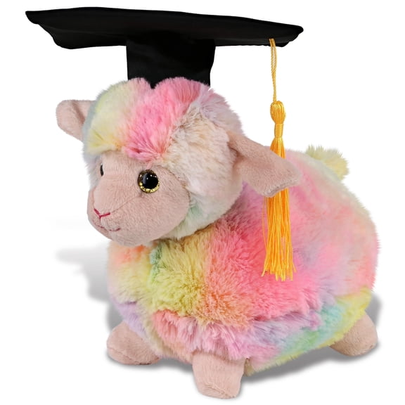 DolliBu Super Soft Rainbow Sheep Graduation Plush Toy – Cute Plush Graduation Sheep Stuffed Animal Dress Up in Black Graduation Cap with Tassel – Congratulatory Graduation Gift – 7 Inches