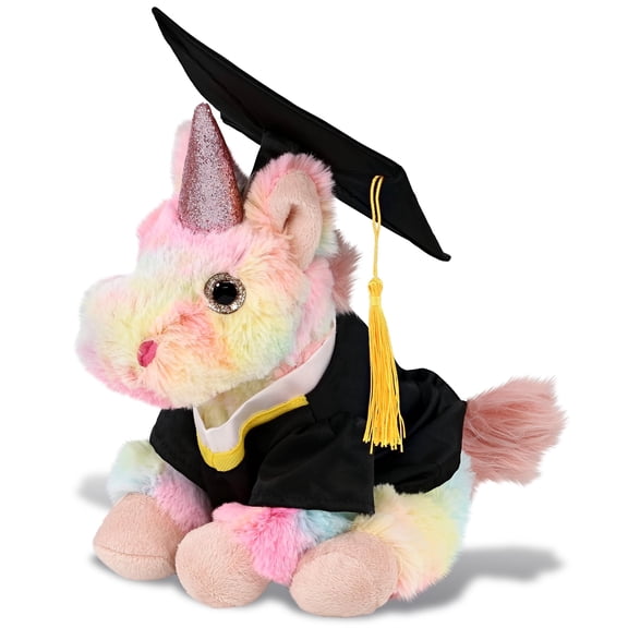 DolliBu Super Soft Rainbow Unicorn Graduation Plush Toy – Cute Plush Graduation Unicorn Stuffed Animal Dress Up in Black Graduation Cap with Tassel – Congratulatory Graduation Gift – 9 Inches