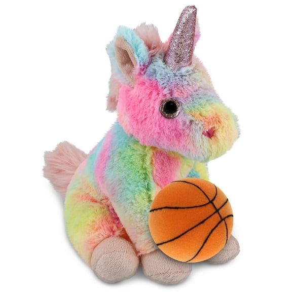 DolliBu Super Soft Rainbow Unicorn Stuffed Animal with Basketball Plush Soft Huggable Unicorn, Playtime Plush Toy, Cute Fantasy Life Gift Plush Doll Animal Toy for Kids and Adults 9 Inches