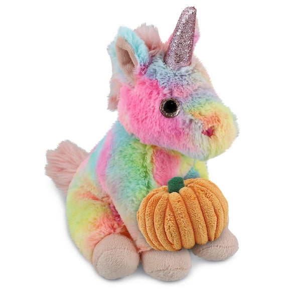 DolliBu Super Soft Rainbow Unicorn Stuffed Animal with Pumpkin Plush Decor - Unicorn Pumpkin Plush Animal for Fall, Halloween and Thanksgiving, Pumpkin Plush Toy for Baby, Kids, Adults - 9 Inches