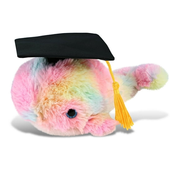 DolliBu Super Soft Rainbow Whale Graduation Plush Toy – Cute Plush Graduation Whale Stuffed Animal Dress Up in Black Graduation Cap with Tassel – Congratulatory Graduation Gift – 7 Inches