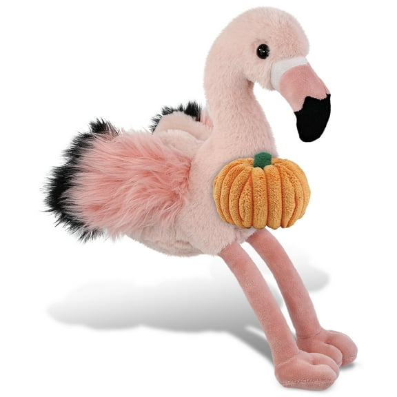 DolliBu Super Soft Rose Flamingo Stuffed Animal with Pumpkin Decor - Pumpkin Plush Animal for Fall, Halloween and Thanksgiving, Pumpkin Toy for Baby, Kids, Adults - 8.5 Inches