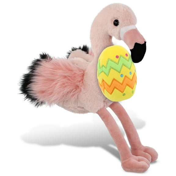 DolliBu Super Soft Rose Flamingo with Yellow Easter Egg Plush - Perfect Wild Life Stuffed Animals for Easter Basket, Cute Easter Egg Stuffed Animal Spring Toys for Girls, Boy, Baby - 11 Inches