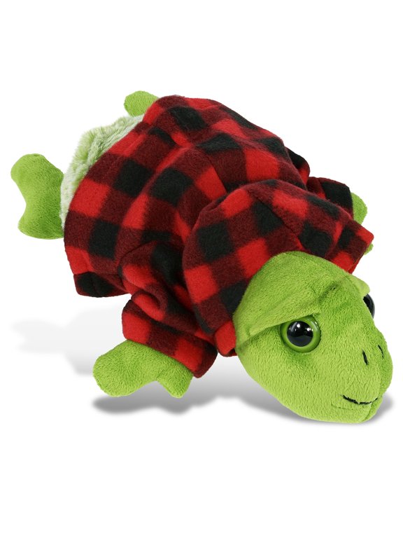 Super Soft Sea Turtle Stuffed Animal with Plaid Red Hoodie Sweater - Cute Sea Turtle Plush Lumberjack Stuffed Toy with Plaid Jacket Dress Up for Christmas, Holiday, Winter - 11 Inches