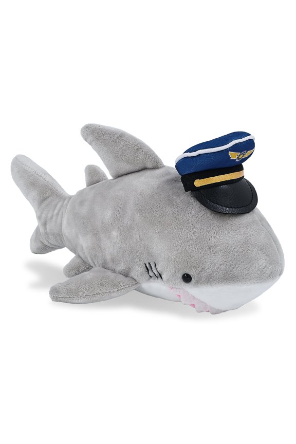 Super Soft Shark Stuffed Animal with Pilot Cap - Cute Ocean Plush Toy with Airplane Aviation Cap Dress Up - 6 Inches