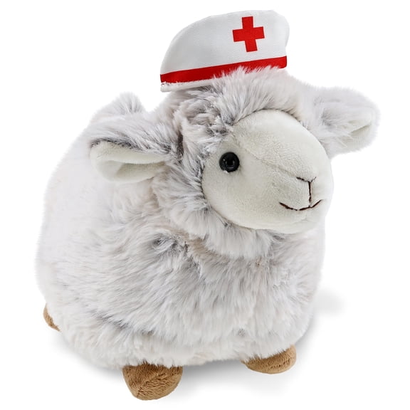 DolliBu Super Soft Sheep Plush Stuffed Animal with Nurse Hat - Cute Farm Animal Sheep Stuffed Toy with Nurse Hat, Sweet Get Well Plush for Kids and Adults - 11.5 Inches