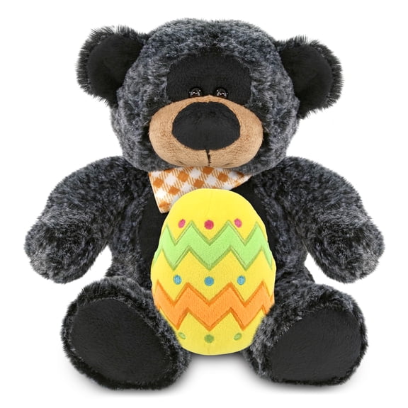 DolliBu Super Soft Sitting Black Bear with Yellow Easter Egg Plush - Perfect Bear Stuffed Animals for Easter Basket, Cute Easter Egg Stuffed Animal Spring Toys for Girls, Boys, and Babies - 9 Inches