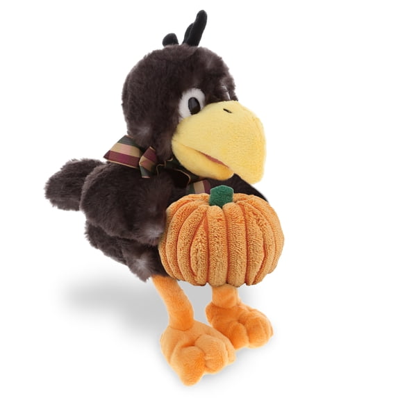 DolliBu Super Soft Sitting Crow Bird Stuffed Animal with Pumpkin Decor - Pumpkin Plush Animal for Fall, Halloween and Thanksgiving, Pumpkin Toy for Baby, Kids, Adults - 6 Inches