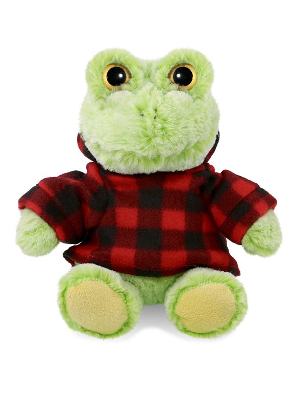 Super Soft Sitting Frog Stuffed Animal with Plaid Red Hoodie Sweater - Cute Frog Plush Lumberjack Stuffed Toy with Plaid Jacket Dress Up for Christmas, Holiday, Winter - 9 Inches