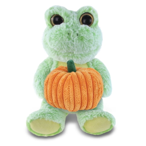 DolliBu Super Soft Sitting Frog Stuffed Animal with Pumpkin Plush Decor - Frog Pumpkin Plush Animal for Fall, Halloween and Thanksgiving, Pumpkin Plush Toy for Baby, Kids, Adults - 9 Inches