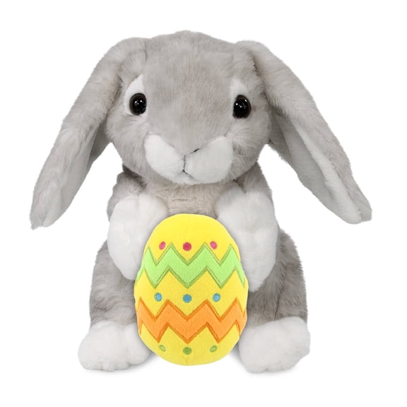DolliBu Super Soft Sitting Gray Rabbit with Yellow Easter Egg Plush - Perfect Rabbit Stuffed Animals for Easter Basket, Easter Egg Stuffed Animal Spring Toys for Girls, Boys, and Babies - 6.5 Inches