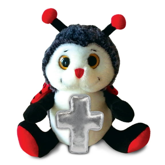 DolliBu Super Soft Sitting Ladybug Stuffed Animal with Silver Cross Plush - Religious Baby Baptism Gifts for Boys, Girls, Dedication Christening Gifts Plush Prayer Toy Healing Teddy Bear - 9 Inches
