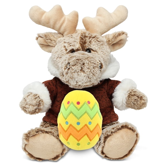 DolliBu Super Soft Sitting Moose with Yellow Easter Egg Plush - Perfect Moose Stuffed Animals for Easter Basket, Cute Easter Egg Stuffed Animal Spring Toys for Girls, Boys, and Babies - 8 Inches