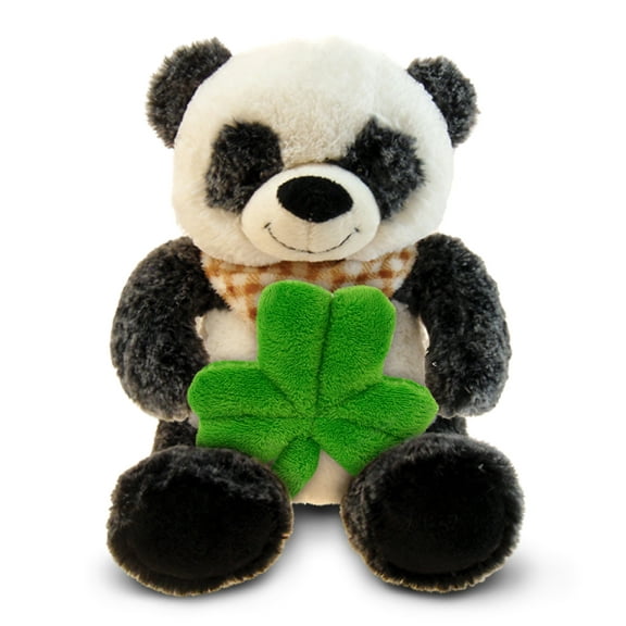 DolliBu Super Soft Sitting Panda Stuffed Animal with Green Plush Shamrock, Cute Green Shamrock Plush, Fun St Patricks Day Stuffed Animal Panda, Good Luck St Patricks Day Toys for Kids, Baby - 9 Inch
