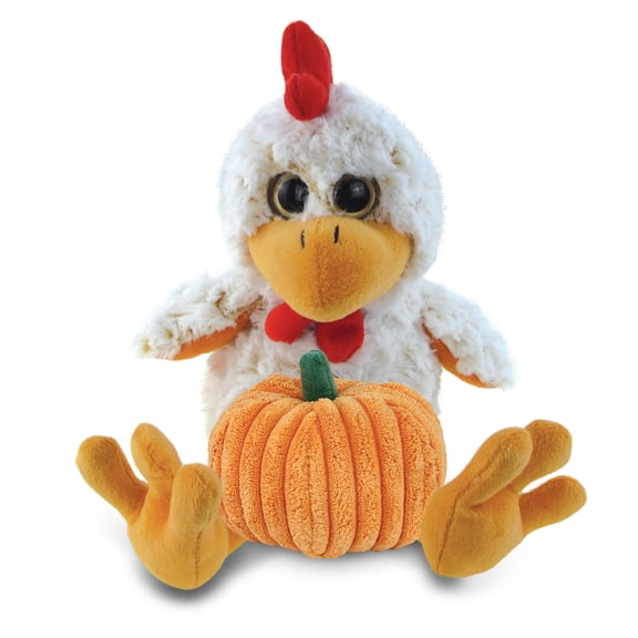 DolliBu Super Soft Sitting Rooster Stuffed Animal with Pumpkin Plush Decor - Rooster Pumpkin Plush Animal for Fall, Halloween and Thanksgiving, Pumpkin Plush Toy for Baby, Kids, Adults - 9 Inches