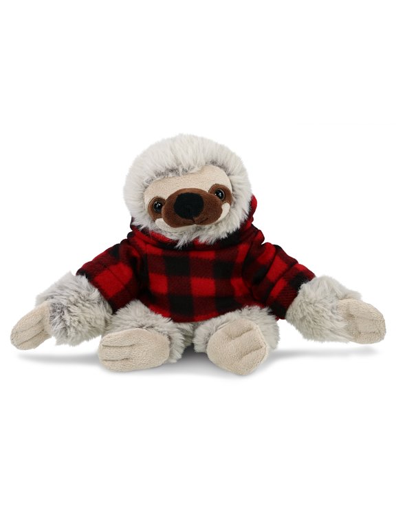 Super Soft Sloth Stuffed Animal with Plaid Red Hoodie Sweater - Cute Sloth Plush Lumberjack Stuffed Toy with Plaid Jacket Dress Up for Christmas, Holiday, Winter - 7.5 Inches
