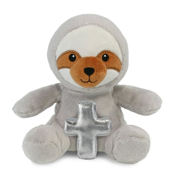 DolliBu Super Soft Sloth Stuffed Animal with Silver Cross Plush - Religious Baptism Gifts for Boys and Girls, Dedication Christening Gifts Plush Prayer Toy Healing Stuffed Animal - 6 Inches