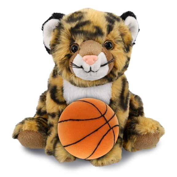 DolliBu Super Soft Squat Leopard Stuffed Animal with Basketball Plush Soft Huggable Leopard, Adorable Playtime Plush Toy, Cute Wild Life Gift Plush Doll Animal Toy for Kids and Adults 8 Inches