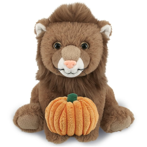 DolliBu Super Soft Squat Lion Stuffed Animal with Pumpkin Plush Decor - Lion Pumpkin Plush Animal for Fall, Halloween and Thanksgiving, Pumpkin Plush Toy for Baby, Kids, Adults - 8 Inches