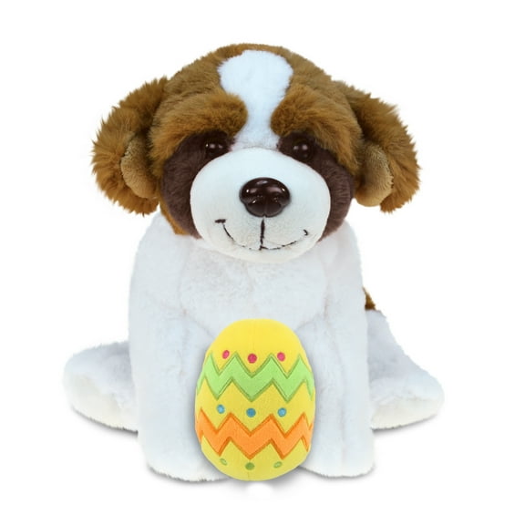DolliBu Super Soft St. Bernard Dog with Yellow Easter Egg Plush - Perfect Dog Stuffed Animals for Easter Basket, Cute Easter Egg Stuffed Animal Spring Toys for Girls, Boys, and Babies - 8 Inches