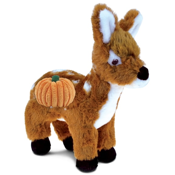 DolliBu Super Soft Standing Deer Stuffed Animal with Pumpkin Decor - Pumpkin Plush Animal for Fall, Halloween and Thanksgiving, Pumpkin Toy for Baby, Kids, Adults - 10 Inches
