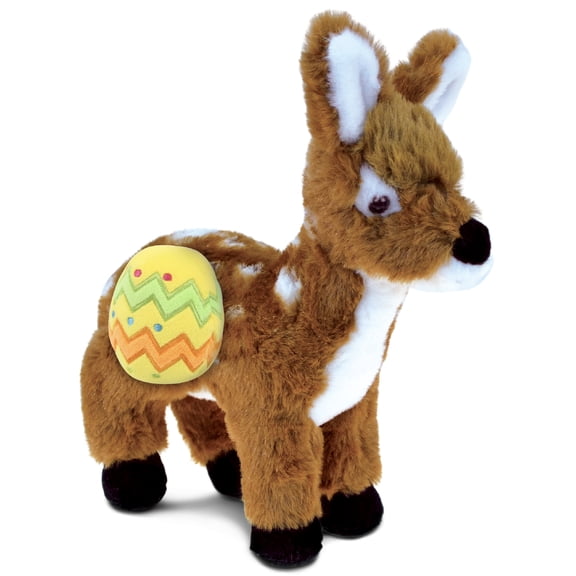DolliBu Super Soft Standing Deer with Yellow Easter Egg Plush - Perfect Deer Stuffed Animals for Easter Basket, Cute Easter Egg Stuffed Animal Spring Toys for Girls, Boys, and Babies - 10 Inches