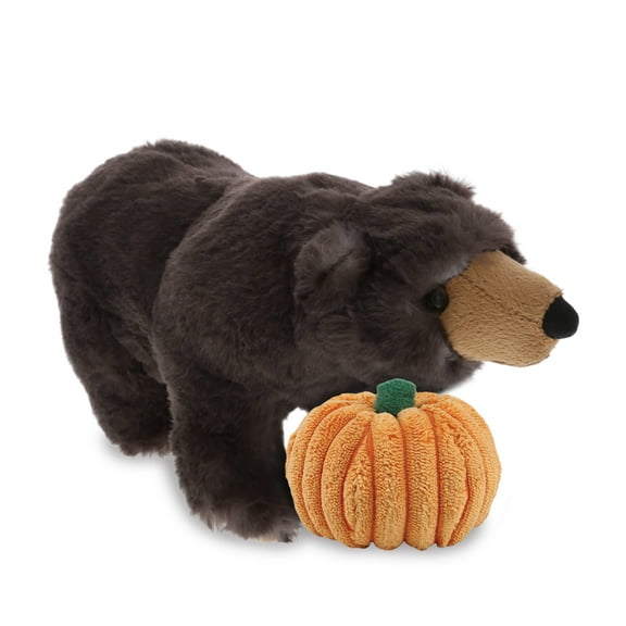 DolliBu Super Soft Standing Wild Black Bear Stuffed Animal with Pumpkin Decor - Pumpkin Plush Animal for Fall, Halloween and Thanksgiving, Pumpkin Toy for Baby, Kids, Adults - 11 Inches
