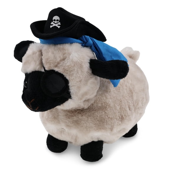 DolliBu Super Soft Valais Blacknose Sheep Stuffed Animal with Pirate Costume - Sea Adventure Plush Toy Stuffed Sheep with Cute Black Pirate Costume Hat - 8.5 Inches