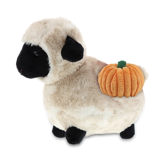 DolliBu Super Soft Valais Blacknose Sheep Stuffed Animal with Pumpkin Decor - Pumpkin Plush Animal for Fall, Halloween and Thanksgiving, Pumpkin Toy for Baby, Kids, Adults - 8.5 Inches