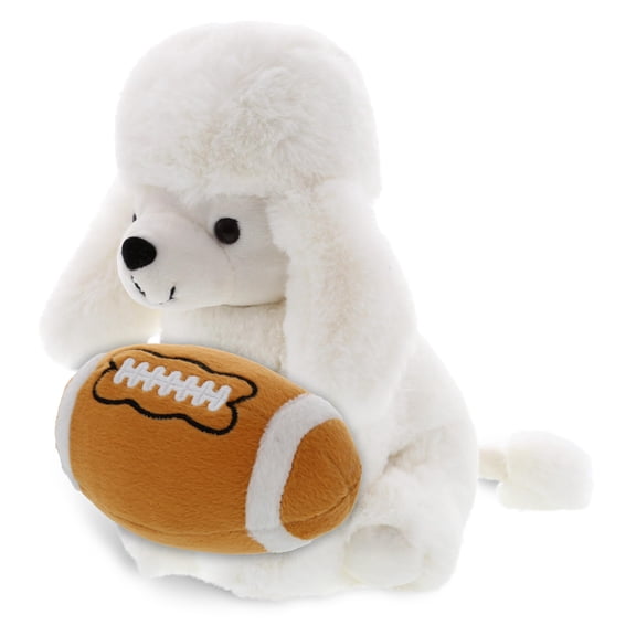 DolliBu Super Soft White Poodle Dog Stuffed Animal with Football Plush - Soft Huggable Playtime Plush Toy Pet Gift, Cute Dog Doll Animal Toy for Kids, Adults with Name Personalization - 8.5 Inches