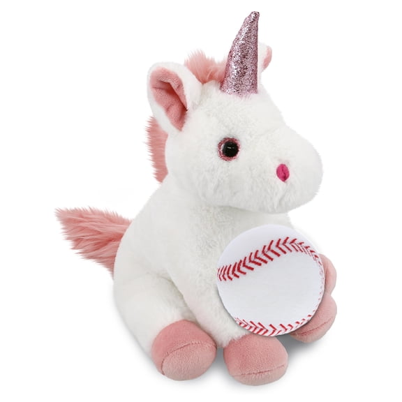 DolliBu Super Soft White Unicorn Stuffed Animal with Baseball Plush - Soft Huggable Unicorn, Playtime Plush Toy, Cute Fantasy Gift, Super Soft Plush Doll Animal Toy for Kids and Adults - 9 Inches