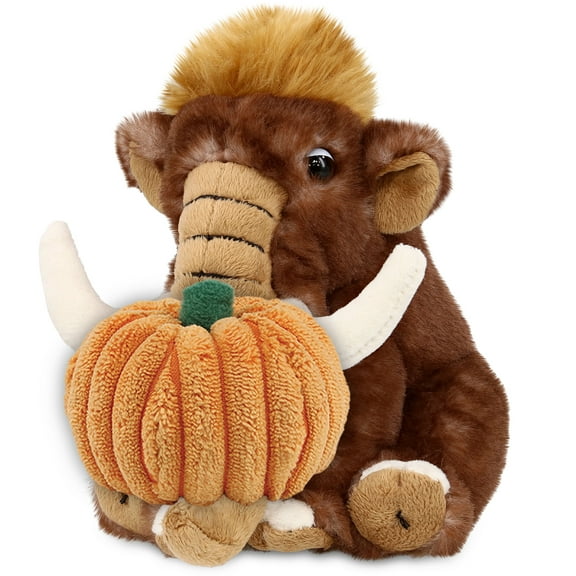 DolliBu Super Soft Wild Mammoth Stuffed Animal with Pumpkin Plush Decor - Cute Mammoth Pumpkin Plush Animal for Fall, Halloween and Thanksgiving, Pumpkin Plush Toy for Baby, Kids, Adults - 8 Inches