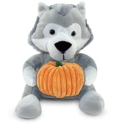 DolliBu Super Soft Wolf Stuffed Animal with Pumpkin Decor - Wolf Plush Animal with Pumpkin Plush for Fall, Halloween and Thanksgiving, Pumpkin Plush Toy for Baby, Kids, Adults - 6 Inches
