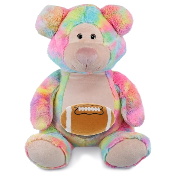 DolliBu Super Soft XL Rainbow Bear Stuffed Animal with Football Plush Soft Huggable Bear, Adorable Playtime Plush Toy, Cute Wild Life Gift Plush Doll Animal Toy for Kids and Adults 17 Inches