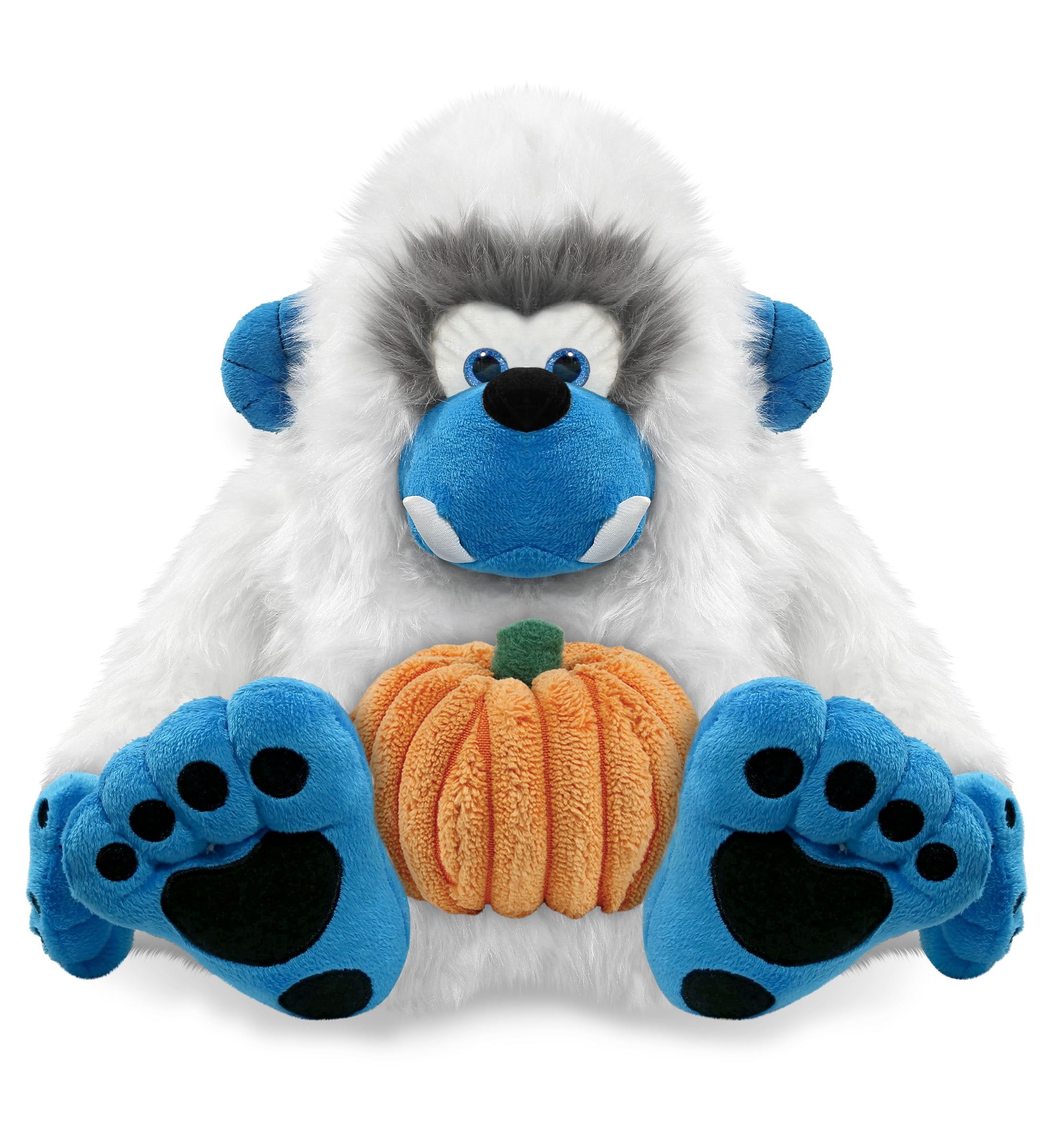 DolliBu Super Soft Yeti Stuffed Animal with Pumpkin Decor - Pumpkin Plush Animal for Fall, Halloween and Thanksgiving, Pumpkin Toy for Baby, Kids, Adults - 12 Inches