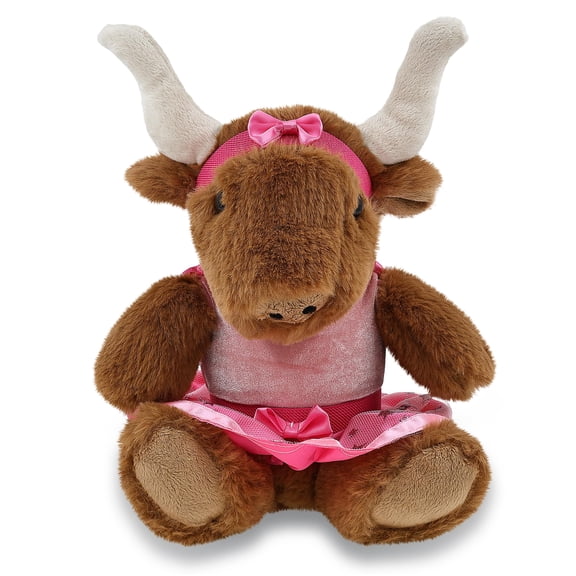 DolliBu Texas Longhorn Stuffed Animal with Ballerina Dress Up Set - Cute Texas Longhorn Plush Toy in Ballet Costume with Tutu Skirt, Headband, and Shirt for Kids and Adults - 9 Inches